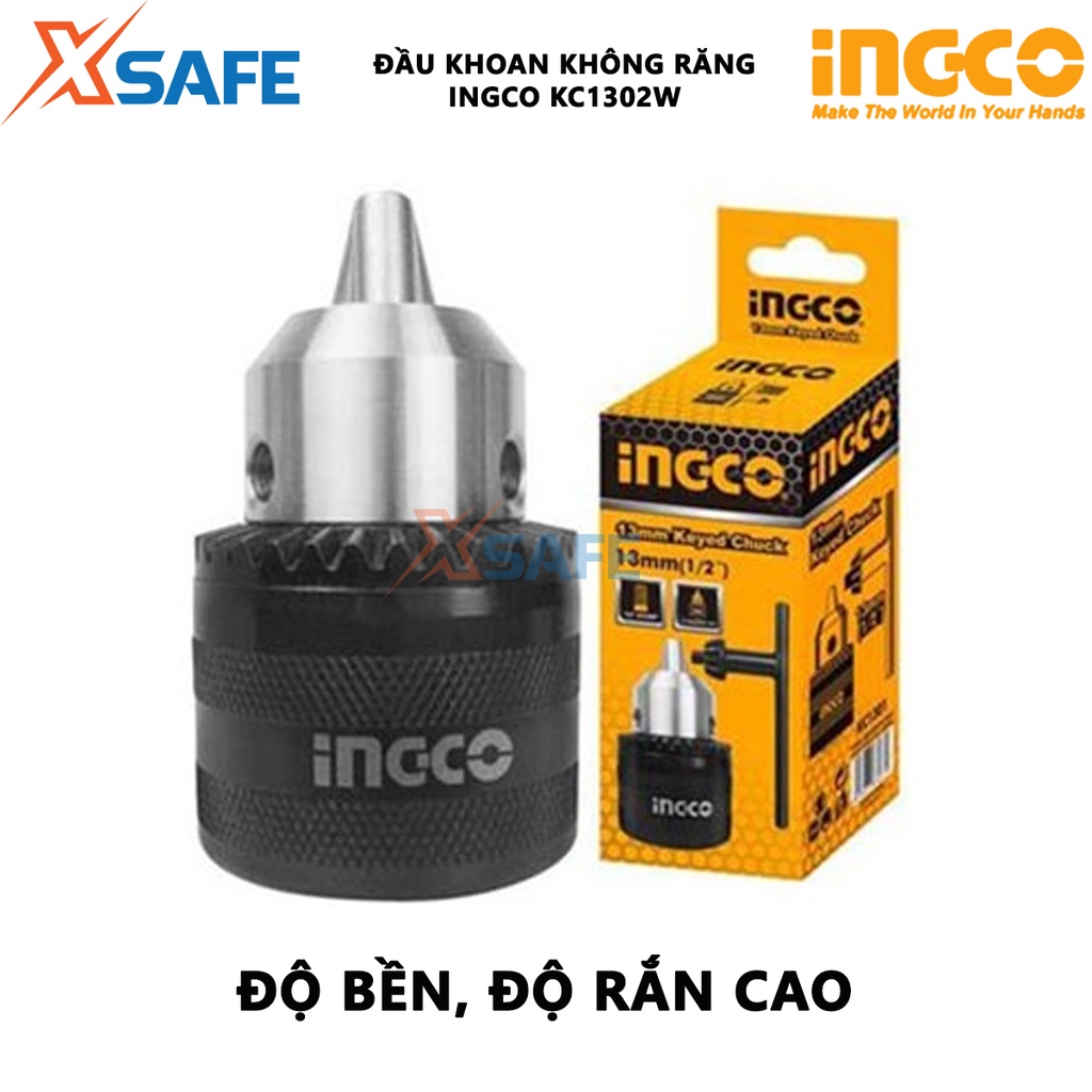 Đầu khoan không răng INGCO KC1302W 13mm Đầu máy khoan khả năng khoan 1.5-13mm, không răng cưa B16, kèm 1 khóa vặn 80mm