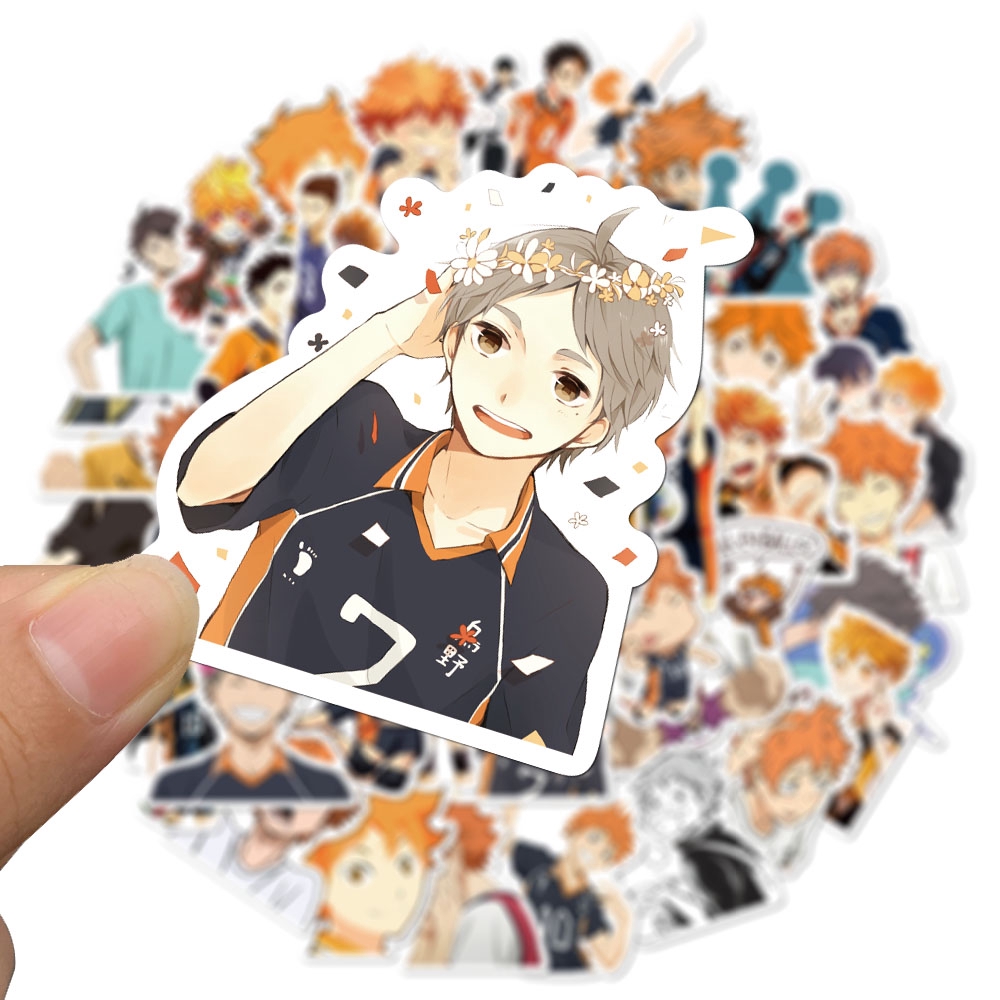 Set 52 sticker dán trang trí ván trượt/đàn ghi ta/mô tô/laptop họa tiết anime nhật bản Haikyuu!! chống thấm nước