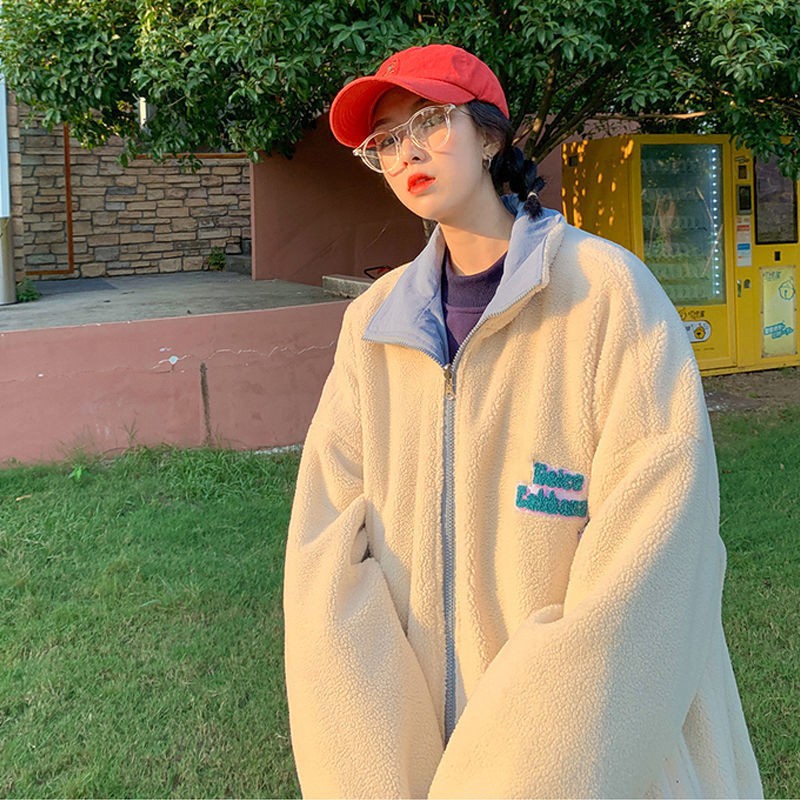 Áo khoác lông cừu hai mặt chất liệu dày dặn thời trang Hàn Quốc cho nữ