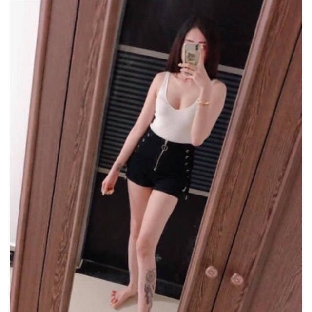 Quần short đan dây + dây kéo