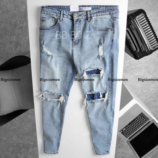 Quần jean nam thời trang bigsize < 130kg - rách te tua