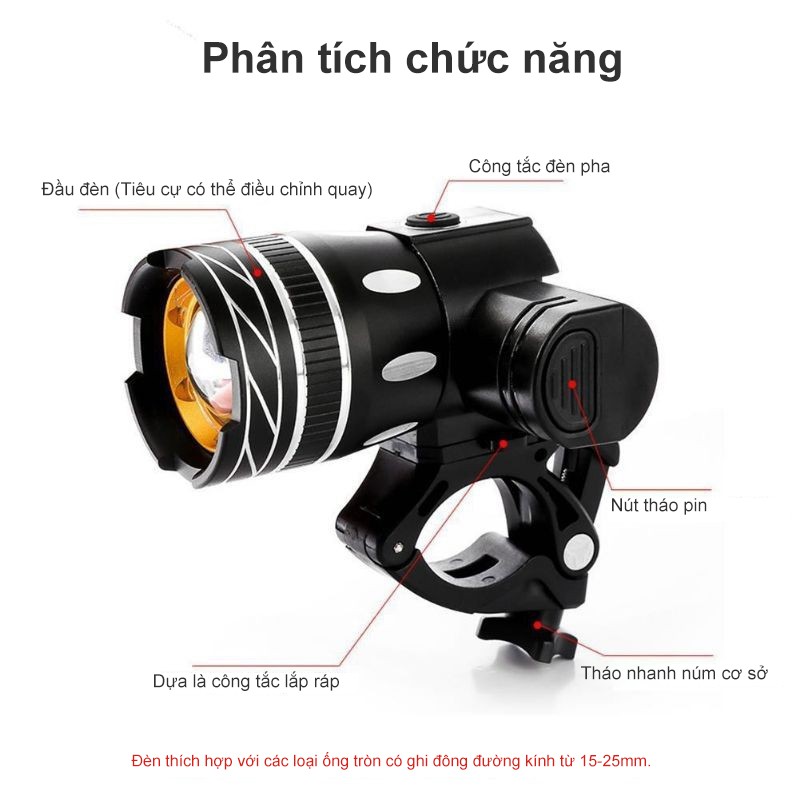 Đèn Pha Led Xm-L T6 Sạc Usb Chuyên Dụng Cho Xe Đạp