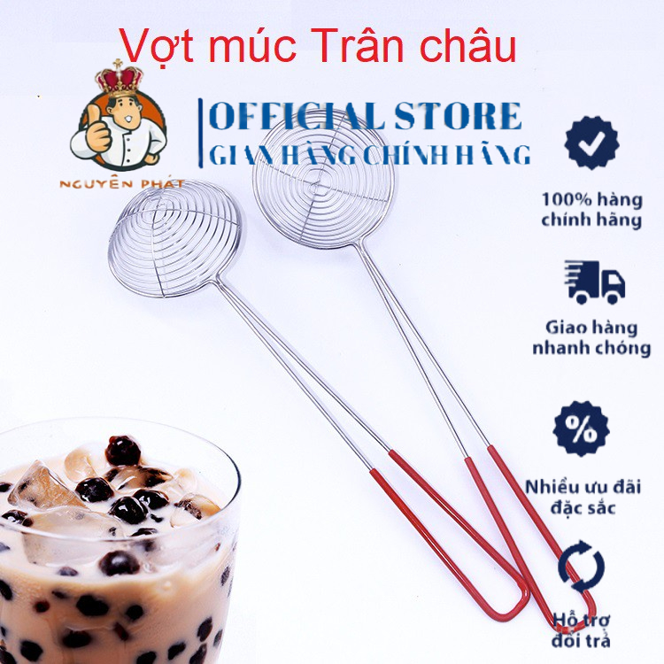 Vợt lọc lưới múc vớt trân châu topping, vớt lẩu cán đỏ to nhỏ đẹp giá rẻ tiện dụng - Dụng Cụ Pha Chế Đà Nẵng