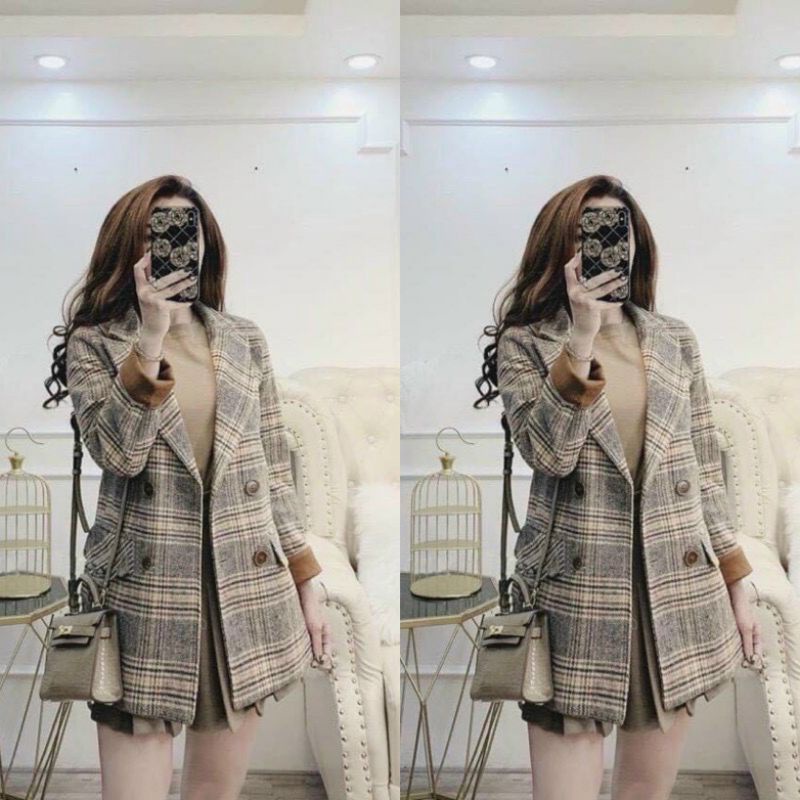 Áo Dạ Nữ Ms.4778 Áo Dạ Vest 2 Lớp, Dáng 4 Cúc, Tay Lật, Họa Tiết Sọc Caro Tone Màu Nâu Tây, Kèm Hình Thật - HÀNG MỚI VỀ
