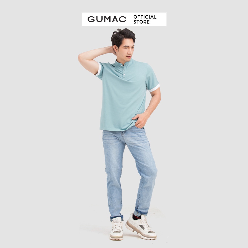 Áo thun polo nam có cổ GUMAC tay phối viền chất cotton cao cấp ATNB462