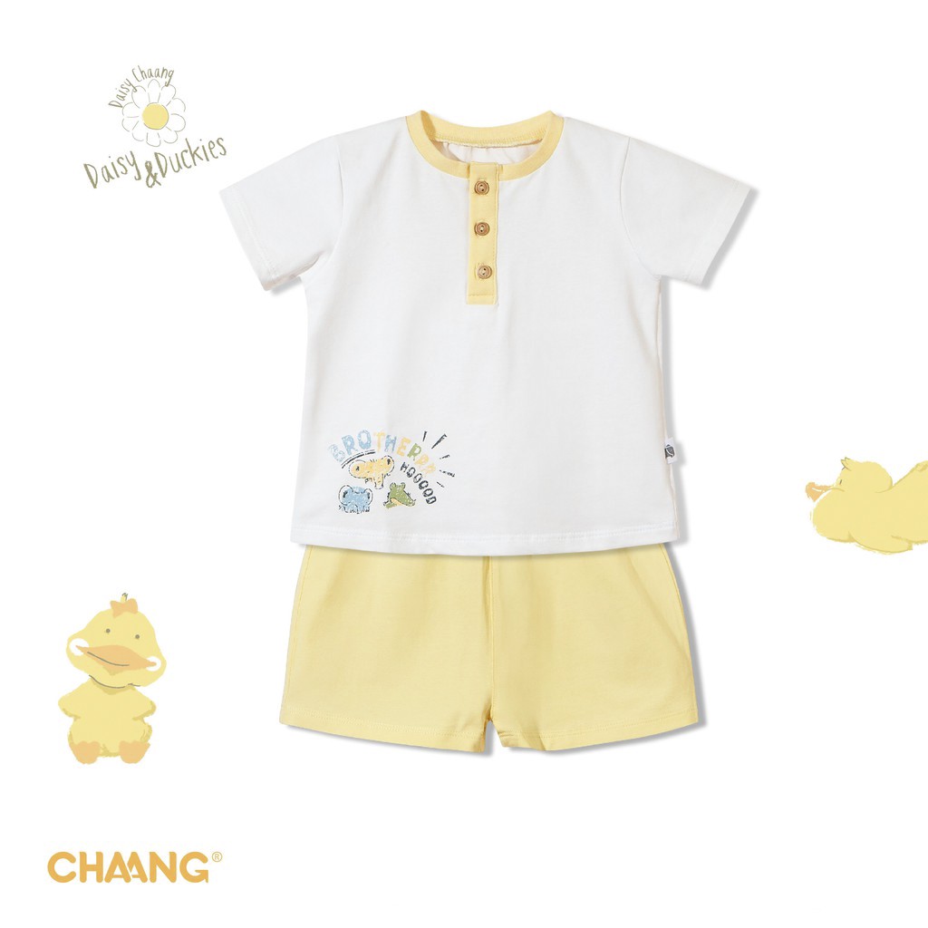 Bộ cộc tay bổ trụ Lake vàng, BST Lakeside Chaang 2021, quần áo trẻ em Chaang cotton an toàn cho bé