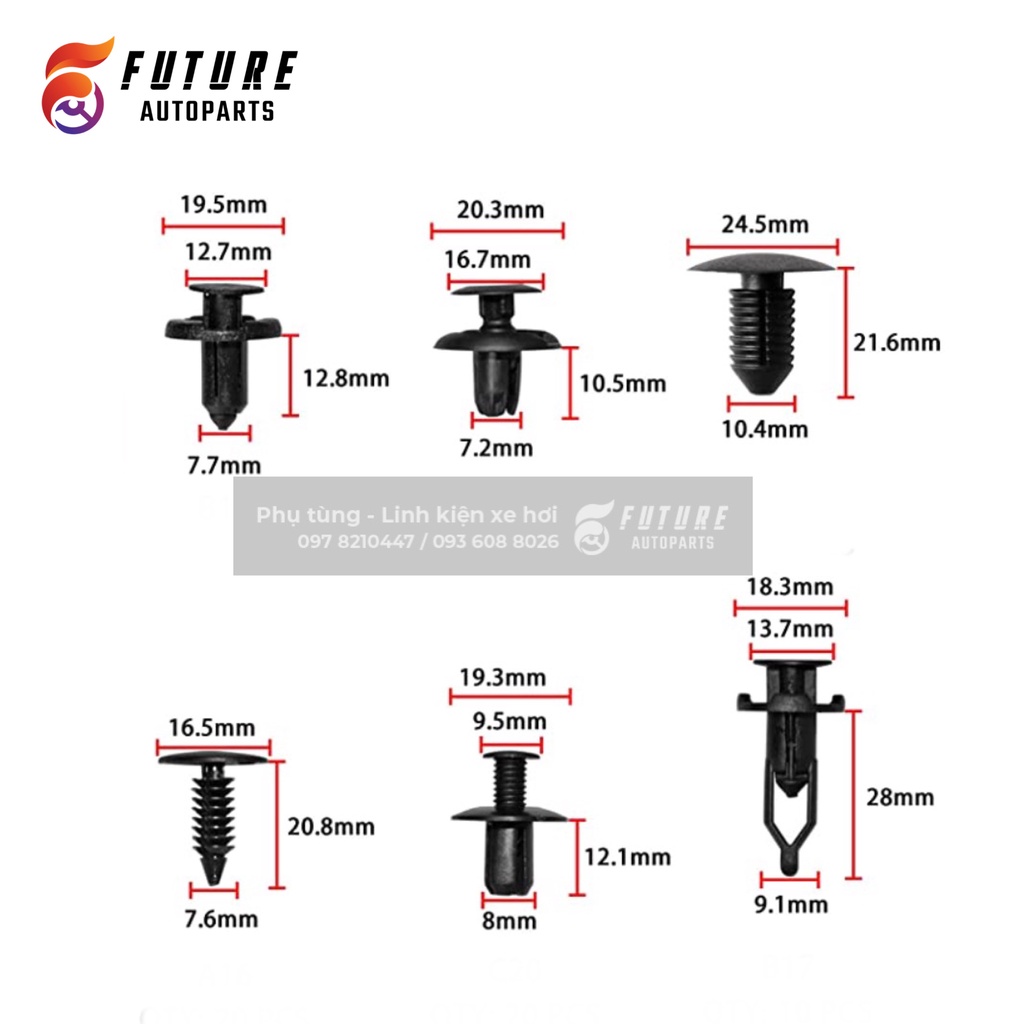 Set 299 chiếc vít nhựa, chốt nở nhựa thông dụng cho xe hơi - Future Autoparts