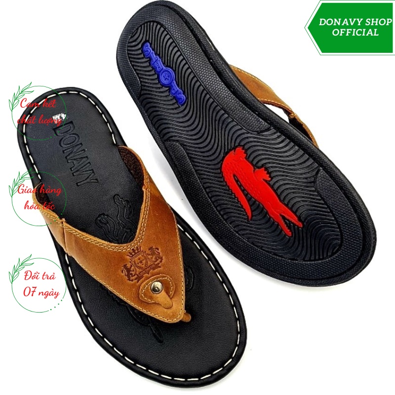 Dép Xỏ Ngón Nam Da Bò Thật 100% Đính Khuy D.kvm