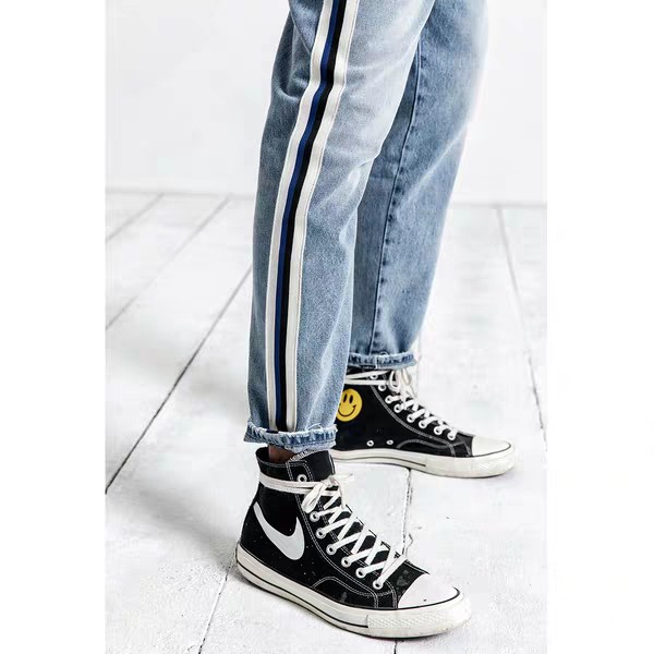 quần baggy jean sọc đen trắng(tặng kèm khẩu trang su 3D) style cá tính