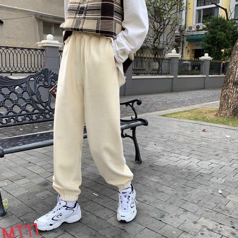 Quần thun jogger nữ ống rộng bo gấu