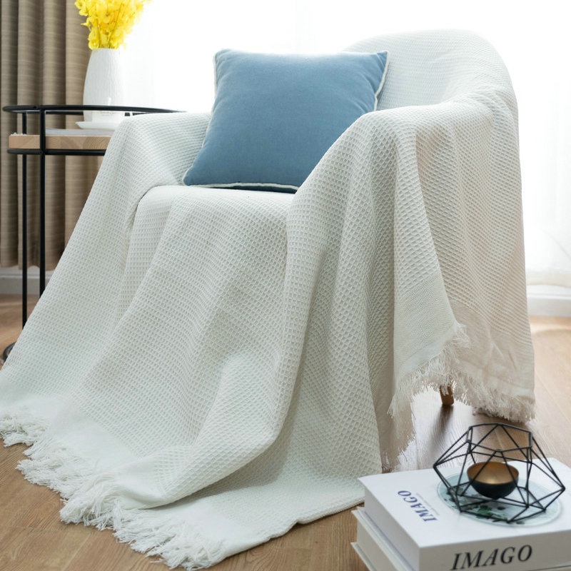Thảm cotton trải sofa trơn phong cách Bắc Âu/ chăn thổ cẩm phủ ghế vintage - Minimalist Nordic Sofa Cover Blanket