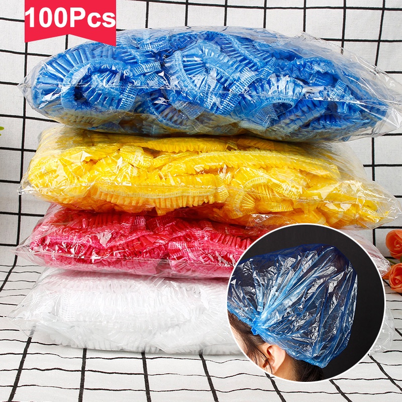 Mũ Tắm Trùm Đầu Bằng Nhựa Dày Co Giãn Chống Thấm Nước / Bụi Bẩn Đa Năng Dùng Một Lần