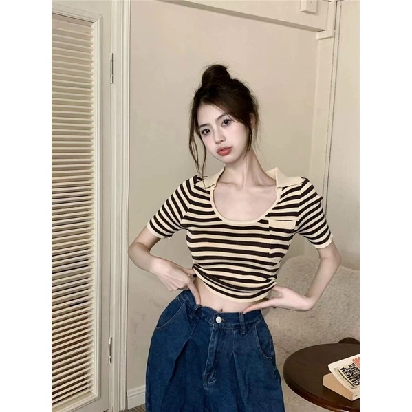 Áo thun vải sọc cổ bẻ ☘️☘️☘️☘️GB alohashop91