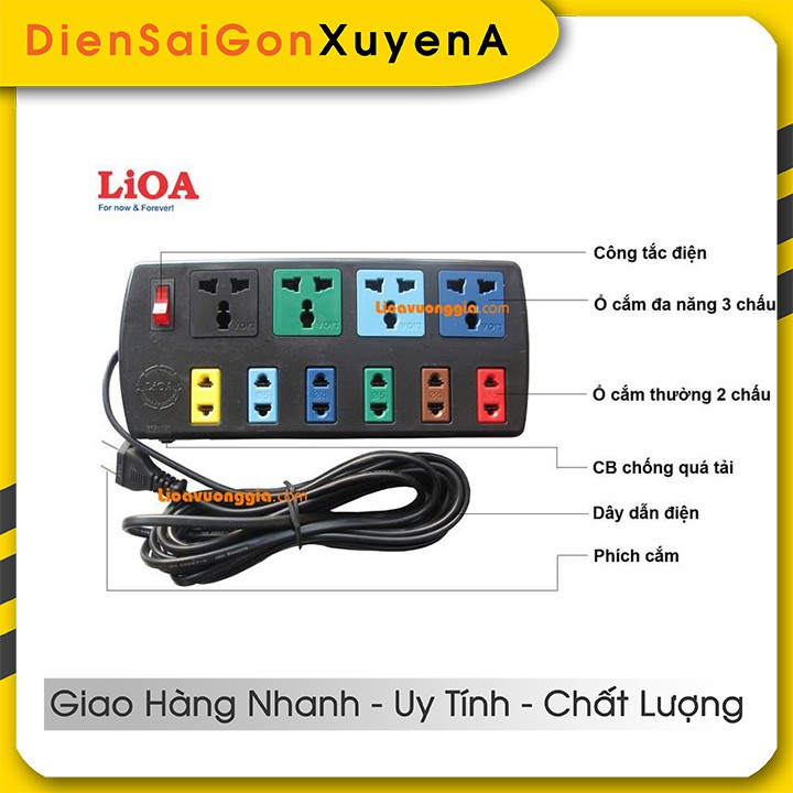 Ổ cắm điện đa năng 10 ổ cắm 5m Lioa 4D6S52 - phân phối bởi Điện Sài Gòn Xuyên Á