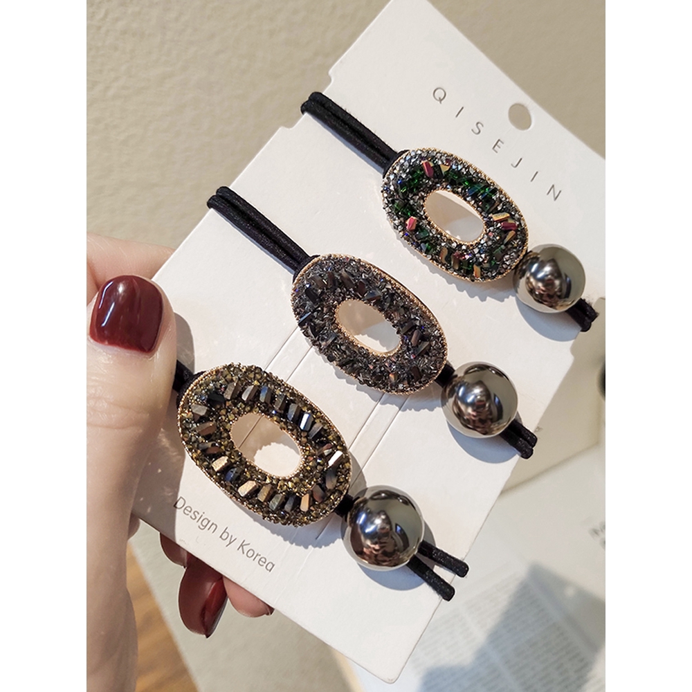 Dây Buộc Tóc Cao Su Đính Hạt Hình Bông Hoa Lấp Lánh Phong Cách Hàn Quốc Thanh Lịch Cho Nữ