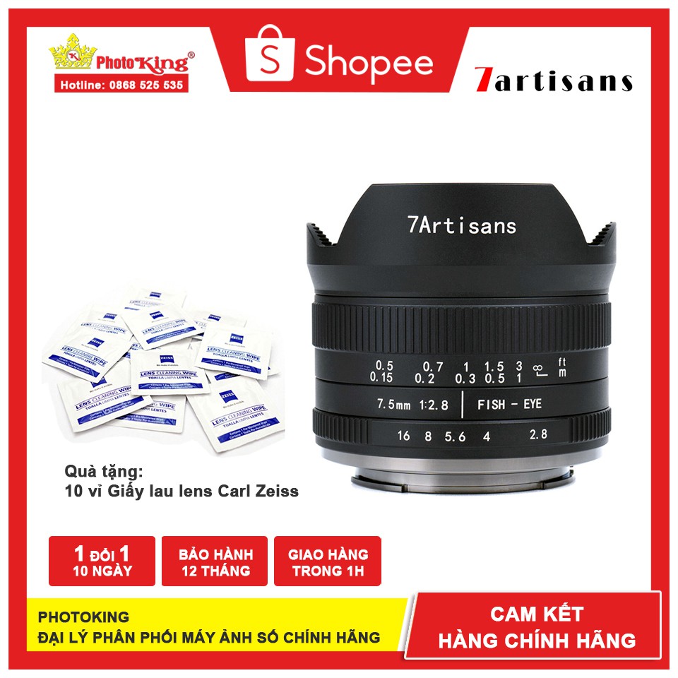 (Chính hãng) Ống kính 7Artisans 7.5mm f2.8 Fisheye Mark II for Fujifilm, Sony, Olympus, Canon M và Nikon Z