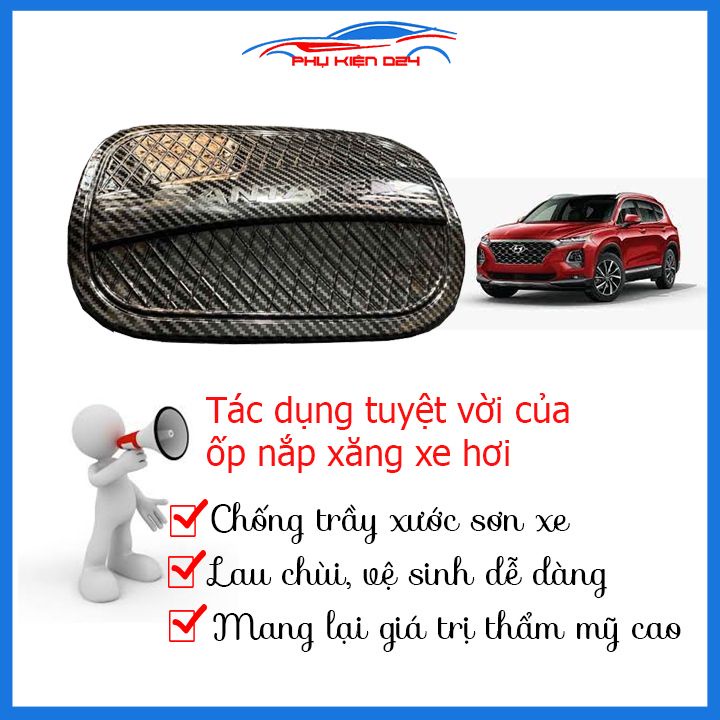 Ốp nắp bình xăng Santafe 2019-2020-2021-2022-2023 vân cacbon chống trầy trang trí ô tô