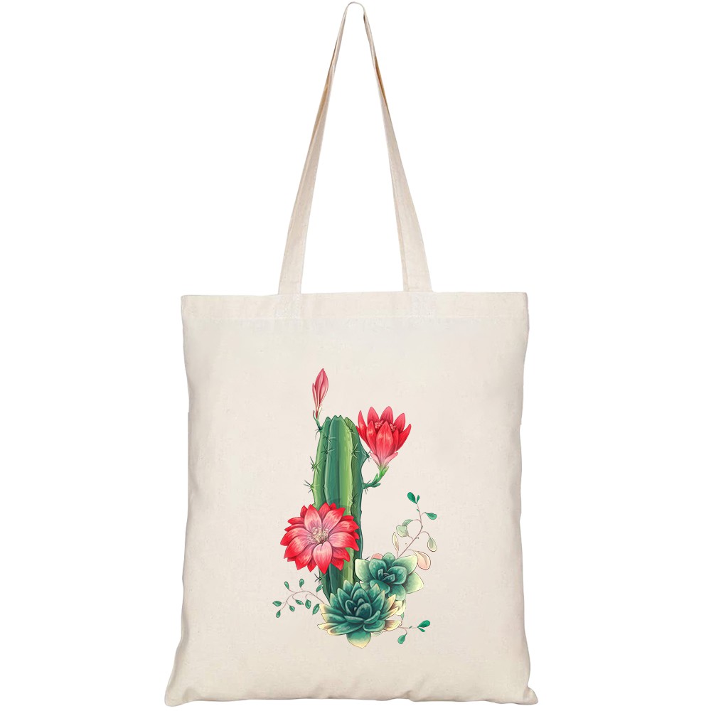 Túi vải tote canvas HTFashion in hình card with cactuses succulents set HT193