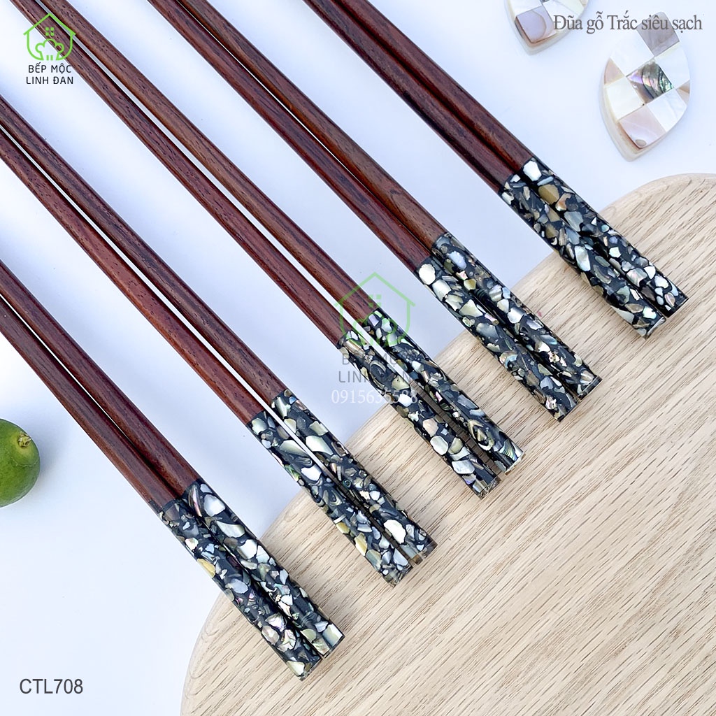 Đũa Gỗ Trắc Cẩn Vỏ Bào Ngư Tự Nhiên HAHANCO  Tán Sắc 7 Màu Đẹp