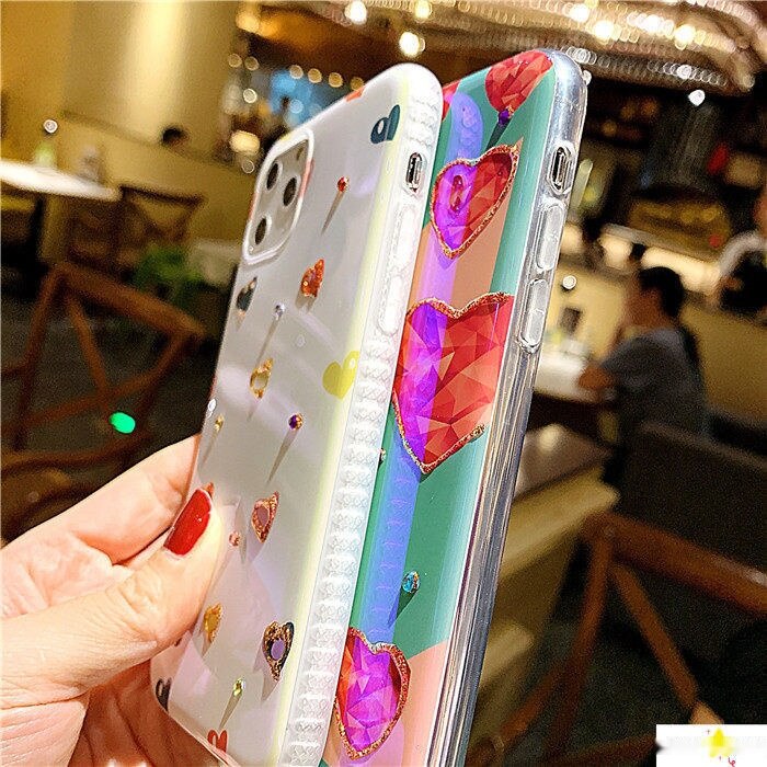Ốp Lưng Trái Tim Đính Đá Cho Điện Thoại iPhone 7 8 x xr xs 11 12 13 14 pro max