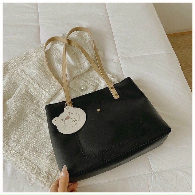 Túi Toe Đeo Vai Móc Gấu, Túi Xách Nữ Công Sở Du Lịch Size To