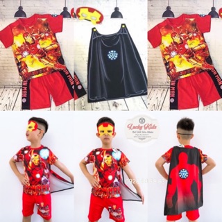 ⚜FREESHIP ⚜Bộ siêu nhân ironman kèm áo choàng mặt nạ -Đồ hoá trang siêu nhân tay ngắn