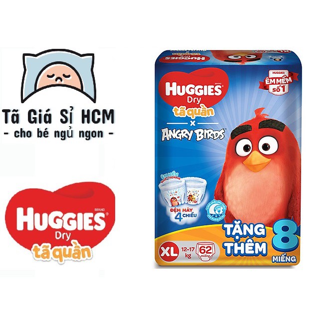 Tã Quần Khuyến Mãi - Huggies Dry - Angry Birds phiên bản giới hạn Gói Cực Đại  M74, L68, XL62, XXL56