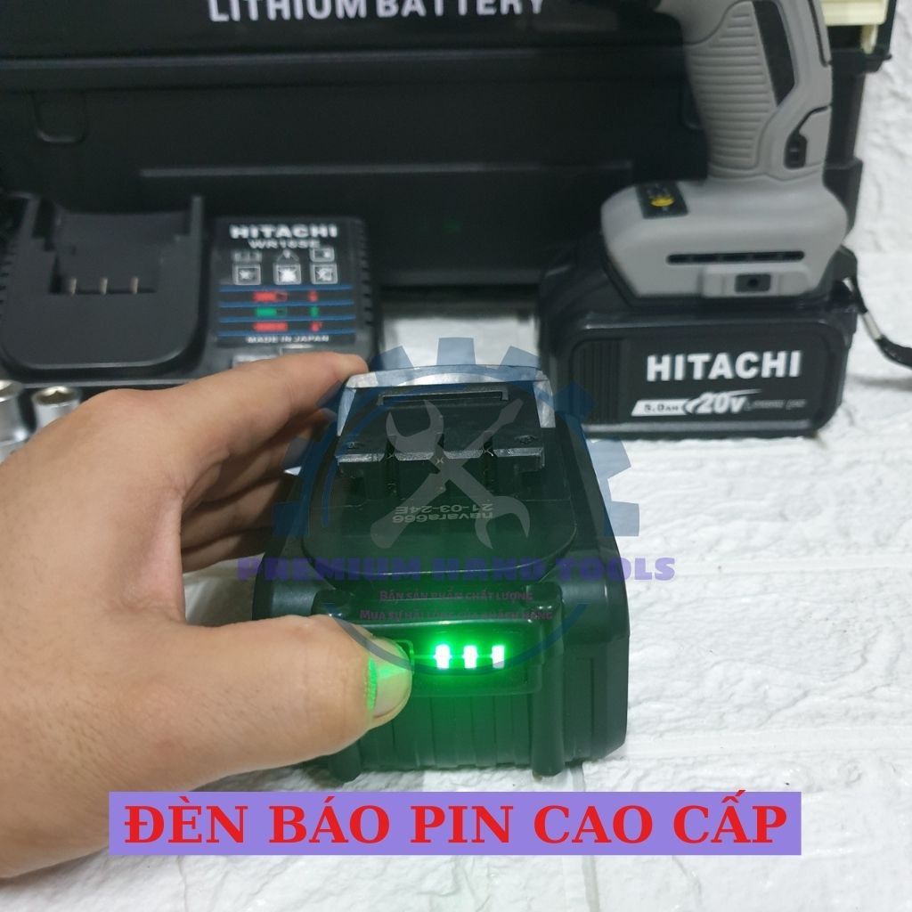 [HÀNG NỘI ĐỊA] Máy Siết Bulong HITACHI 20V,  Loại Không Chổi Than 3 Đèn Led Trợ Sáng