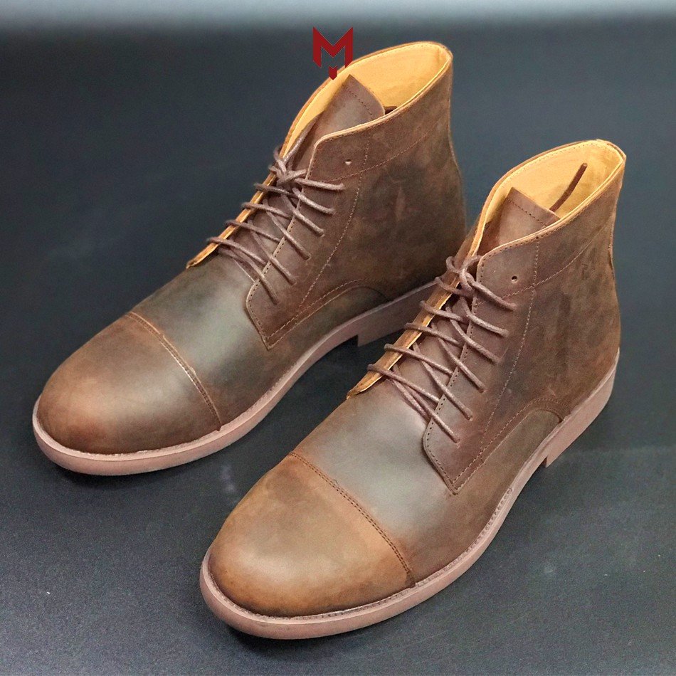 Giày cao cổ nam Mad Captain Boots Brown da bò sáp ngựa điên cao cấp bụi bặm