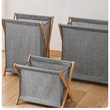 Giỏ đựng quần áo, đồ giặt bằng VẢI LANH cao cấp, khung gỗ, thiết kế tối giản, tinh tế