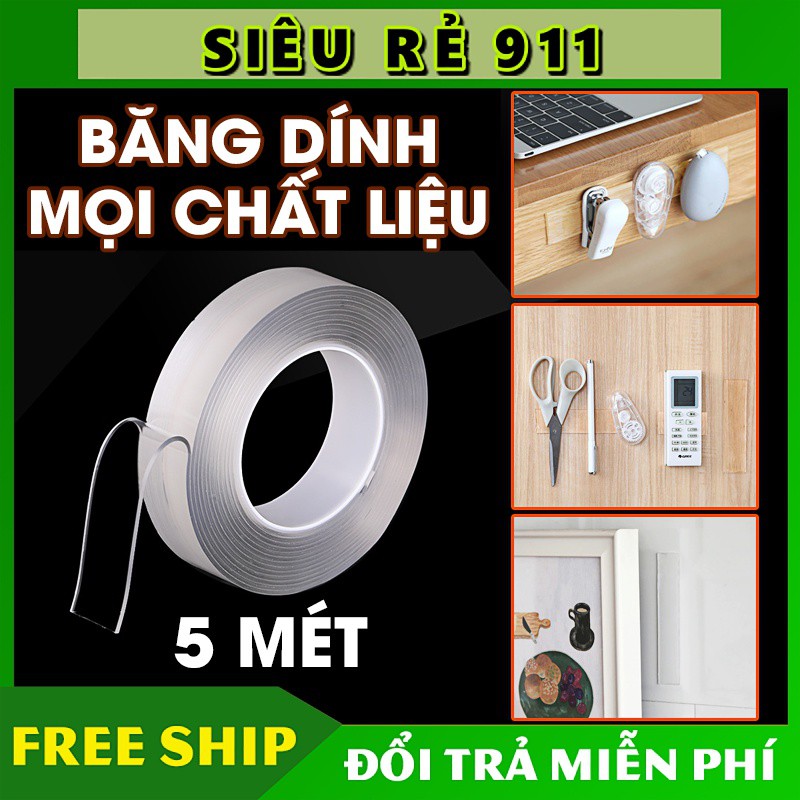 Cuộn Băng Keo 2 Mặt 5 Mét Siêu Dính 🚛Miễn Phí Ship️🚛 Keo 2 Mặt Dán Mọi Vật Dụng