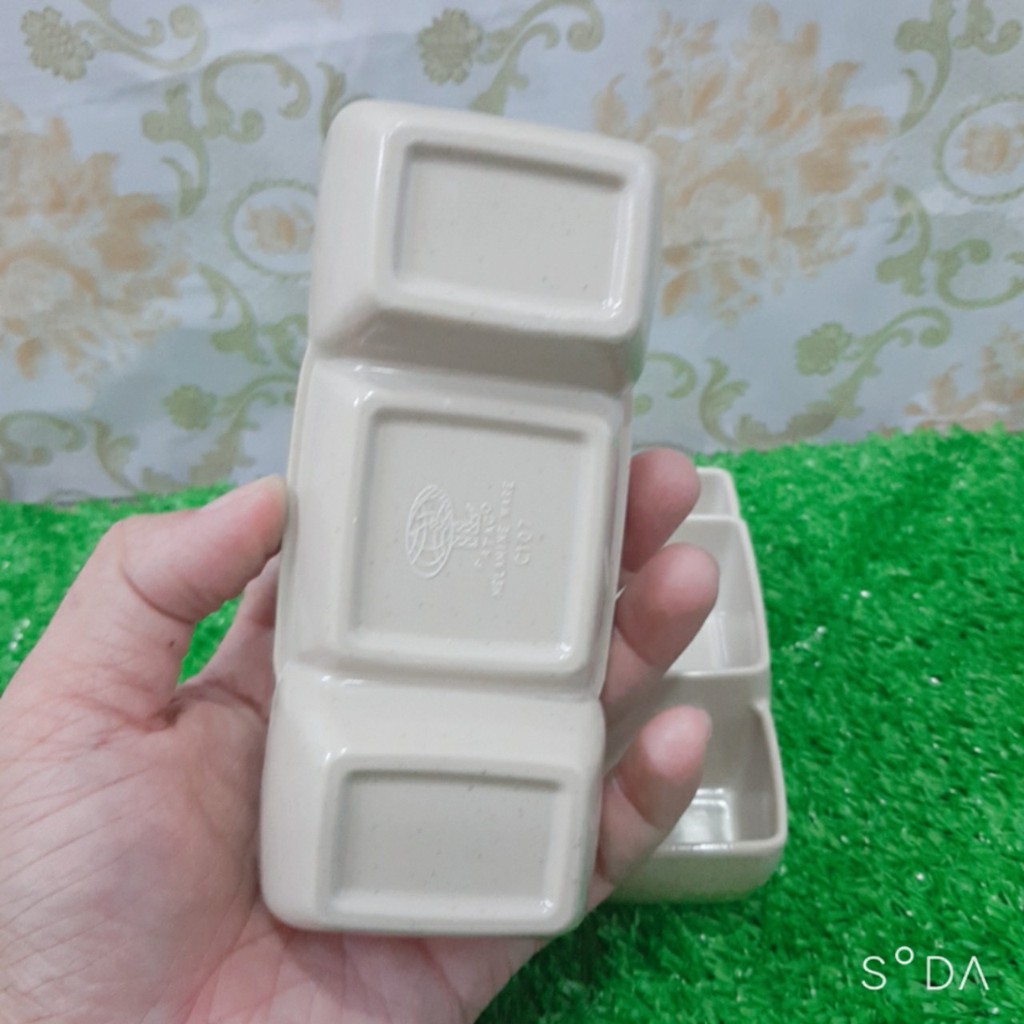 Chén chấm 3 ngăn Melamine màu Nâu hàng Cao cấp - C107N