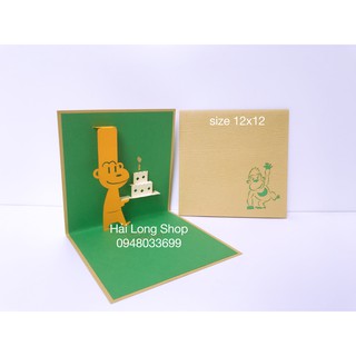 Con Khỉ  1 - Monkey - Birthday - Sinh Nhật - Thiệp 3D ( mở 90 độ )