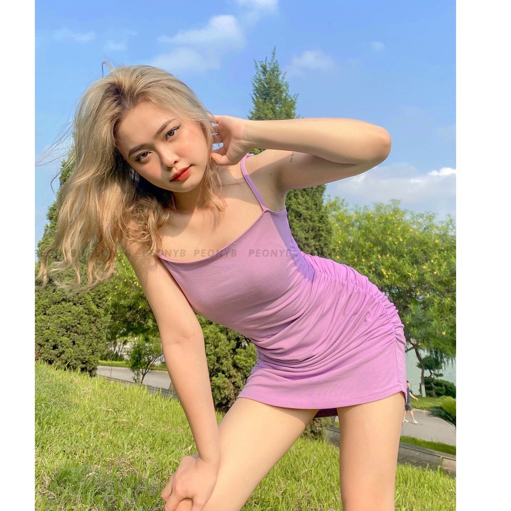 Váy Body 2 Dây Dúm Eo  Nữ, Đầm Trơn Dáng Ôm Co Giãn Màu ĐEN | TRẮNG | TÍM SIÊU ĐẸP | BigBuy360 - bigbuy360.vn