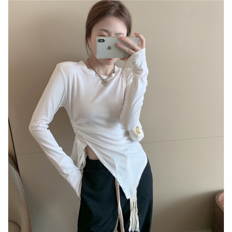 ÁO CỔ TRÒN TAY DÀI RÚT EO LỆCH TÀ 2M 🤍