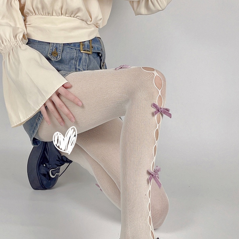 Xixi Quần Tất Lưới Đính Nơ Phong Cách Lolita Nhật Bản Quyến Rũ Ngọt Ngào Dành Cho Nữ