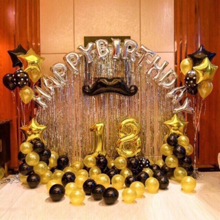 [ Tặng Bơm + Keo dán] ComBo 2 rèm kim tuyến + bóng happy birth day