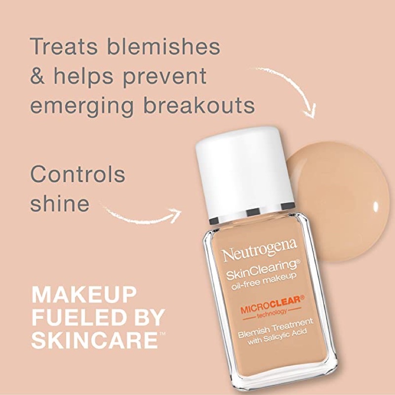 [Hàng Mỹ] Kem nền cho da dầu mụn Neutrogena Skin Clearing Oil-Free Makeup (30ml)
