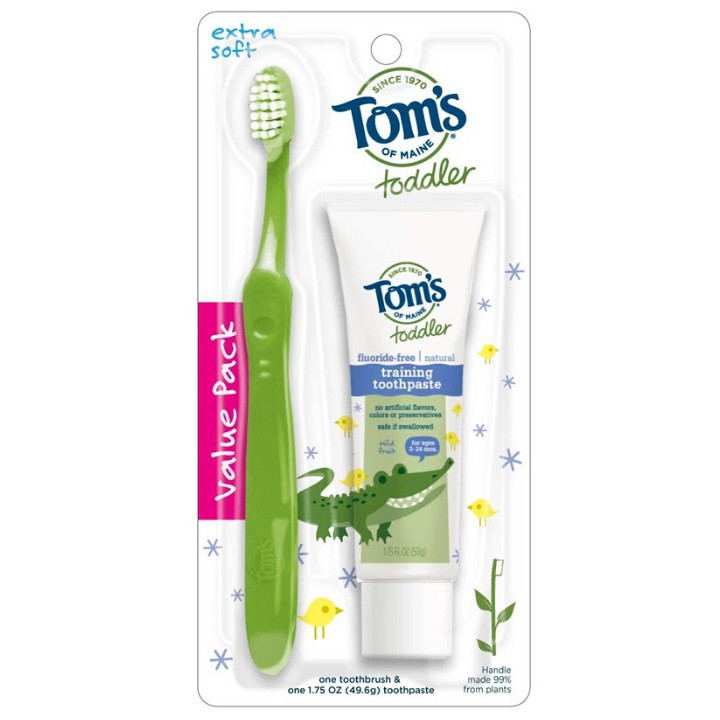 [Siêu Tiết Kiệm] Kem đánh răng + bàn chải Tom's Of Maine Natural Todder Training Toothpaste 3 - 24M