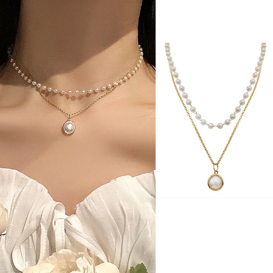 Vòng cổ BELLA-Bee hai lớp đính ngọc trai giả thời trang thanh lịch dành cho nữ