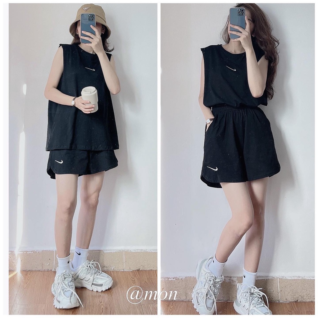 2101626 Set bộ quần áo tank top và quần short cotton mát 3 màu freesize