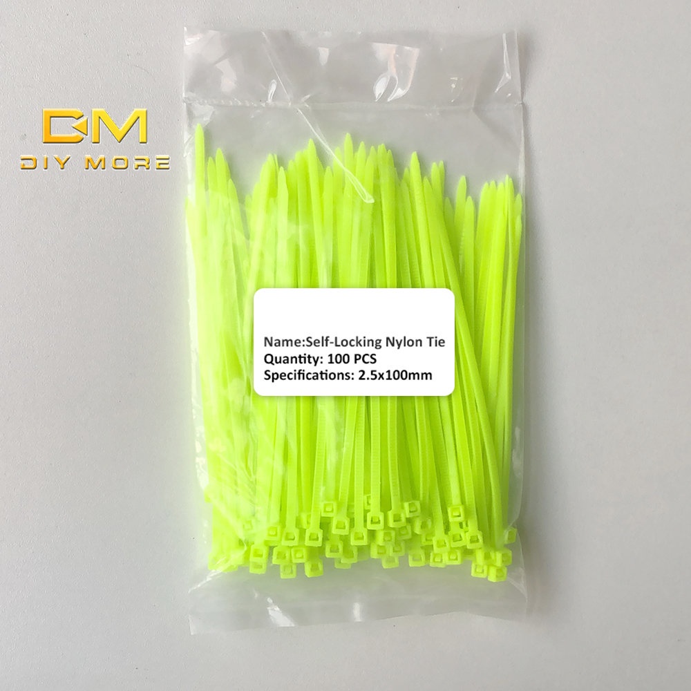 Set 100 dây rút nhựa nylon DIYMORE tự khóa nhiều màu sắc 2.5x100mm