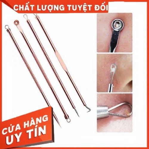 [HÓT HÒN HỌT] SET bộ 4 Dụng cụ LẤY NHÂN MỤN bằng Thép TIỆT TRÙNG, CHUYÊN DỤNG. KHÔNG NÊN sử dụng tay nặn mụn