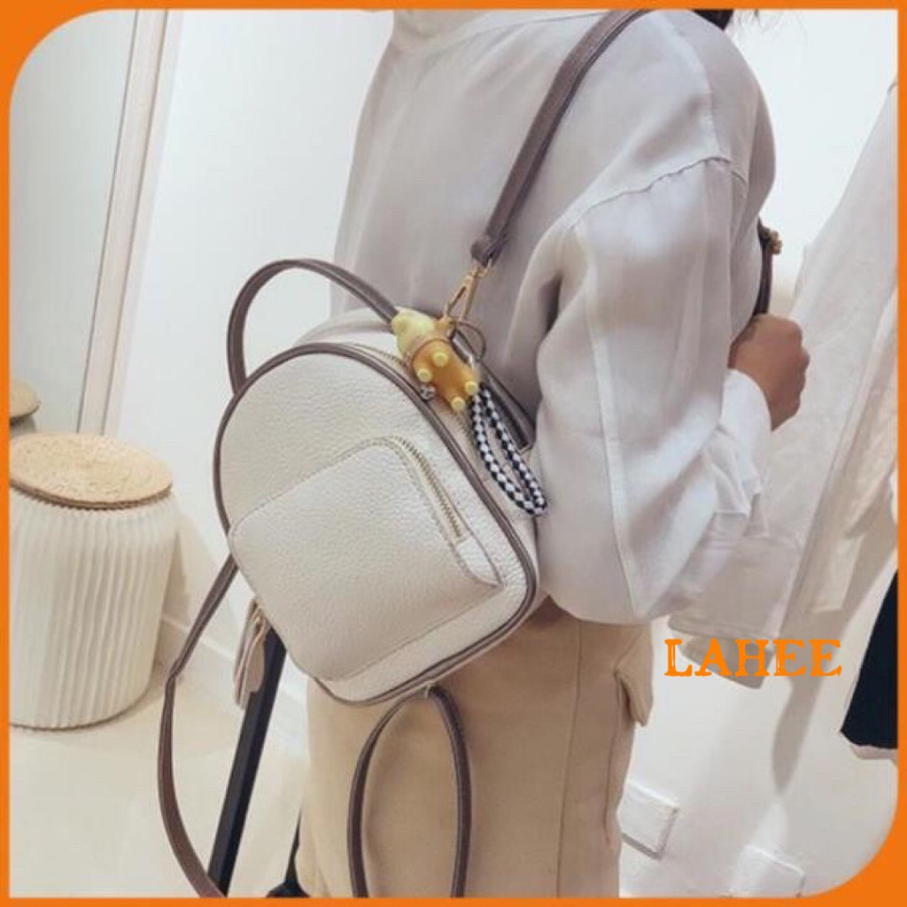 Balo mini nữ da mềm, balo thời trang phối viền kèm móc khóa - LAHEE 104.78