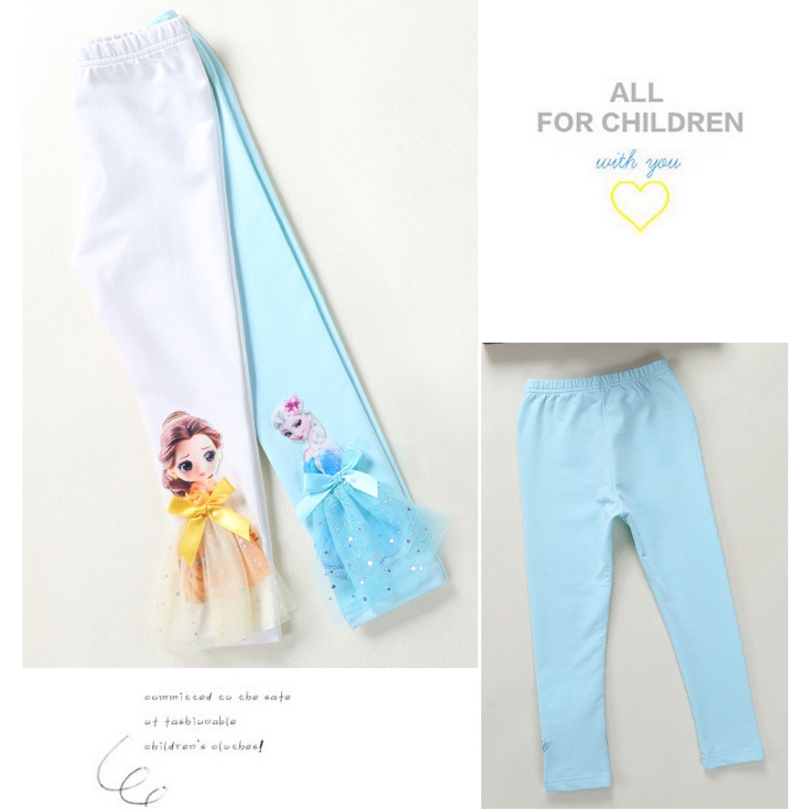Quần Legging Mềm Co Giãn In Hình Elsa Dễ Thương Cho Bé Gái 3-10 Tuổi