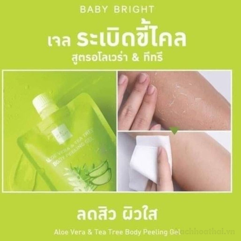 Túi 200ml Gel tẩɏ tế bào chết Baby Bright Aloe Vera &amp; Tea Tree Body Peeling Gel Thái Lan