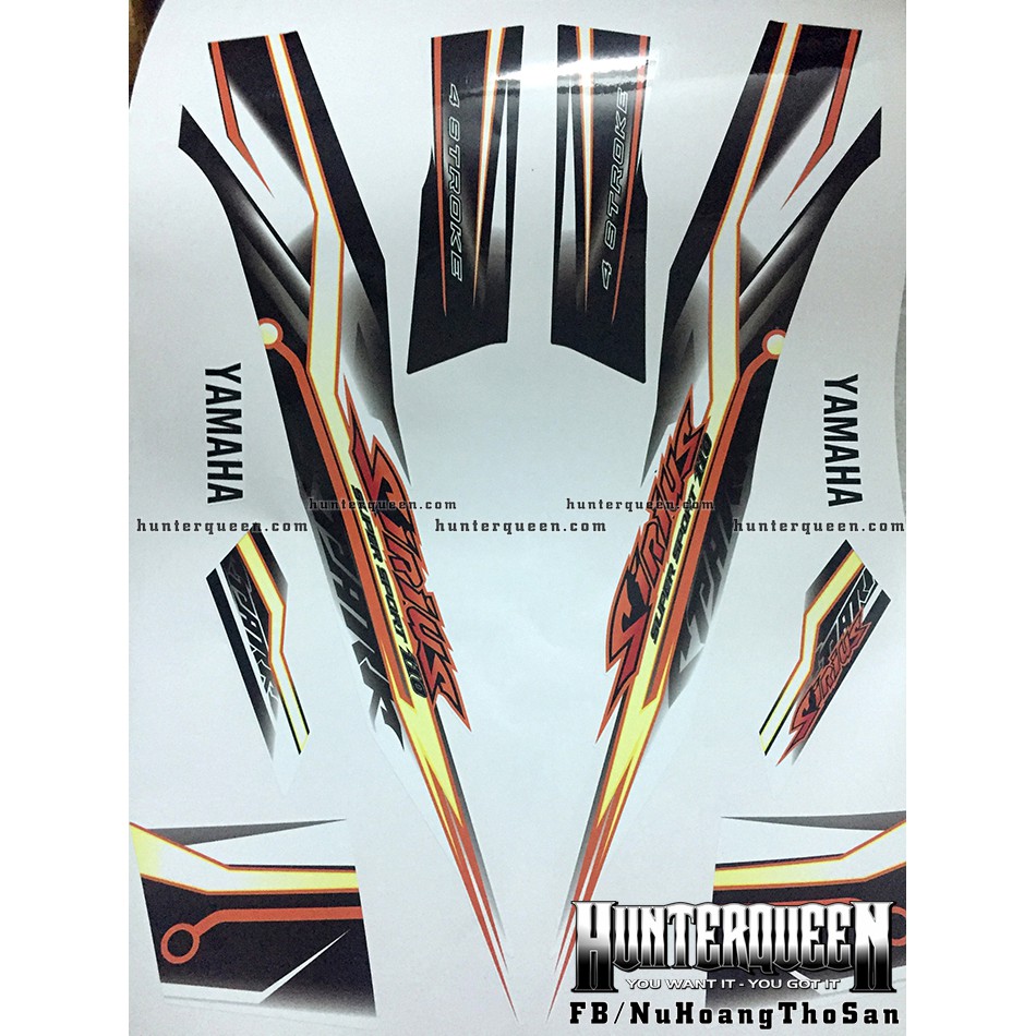 Tem rời Sirius - Xe trắng đen, hoa văn cam - Thiết kế theo yêu cầu, chỉnh sửa theo ý. Sắc nét, bền màu