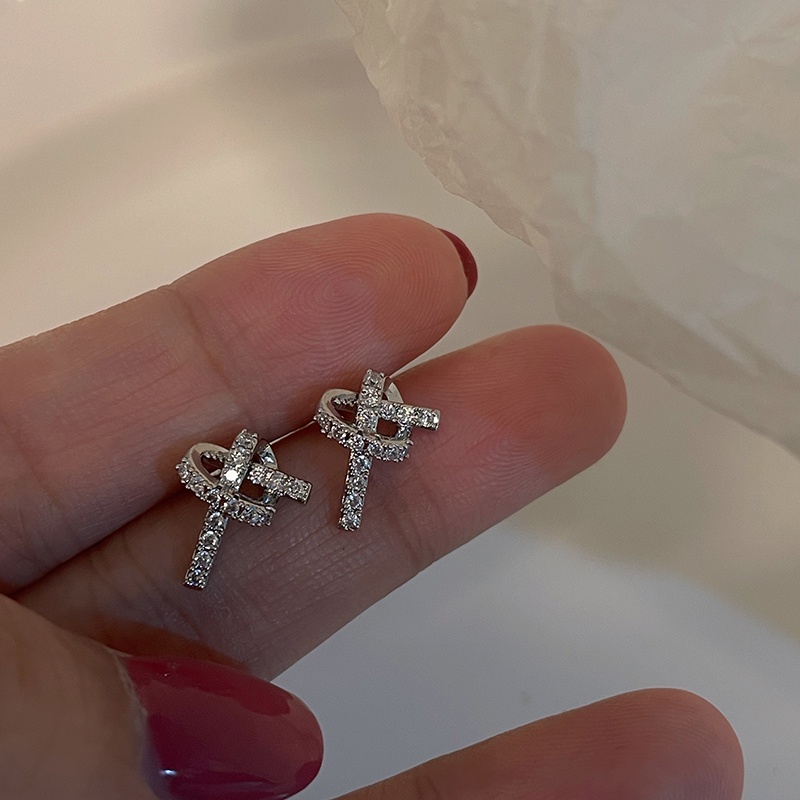 Khuyên Tai Thắt Nút Đính Đá Zircon Cao Cấp Thiết Kế Thanh Lịch Cho Nữ