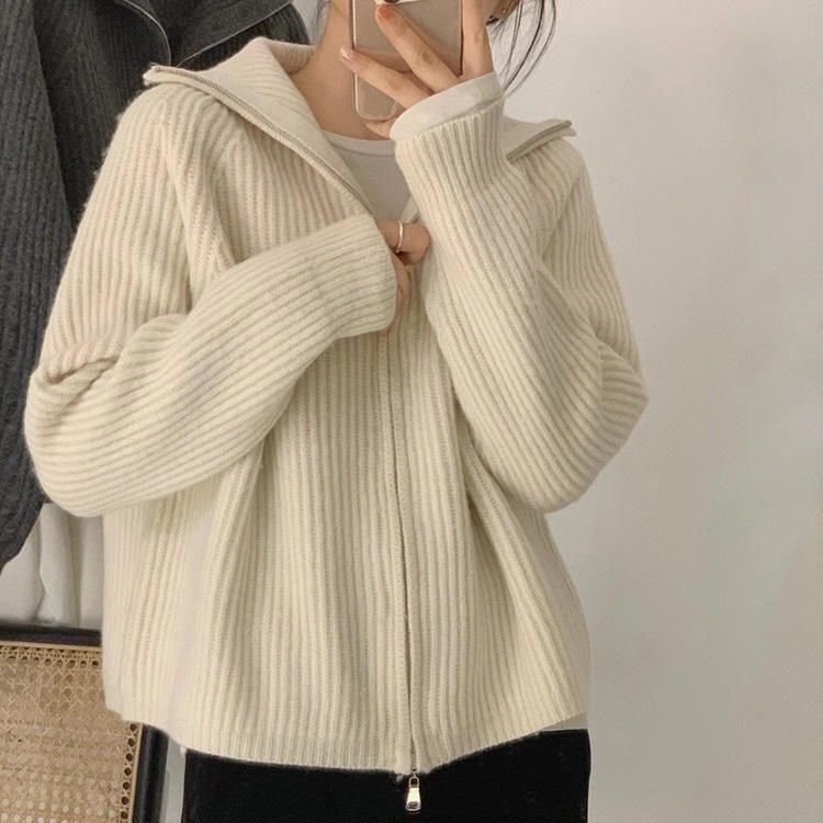 Áo Khoác cardigan Dệt Kim Màu Trơn Đơn Giản Thời Trang Hàn Quốc