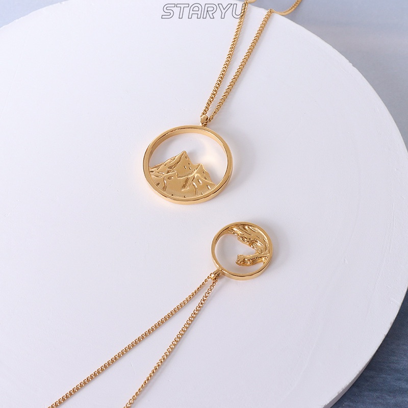 Vòng cổ mặt vàng 18k mặt hình núi sông thời trang cho cặp đôi